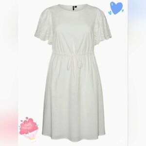 Vero Moda Harriet Snow White Lace Sleeve Drawstring Waist Dress
